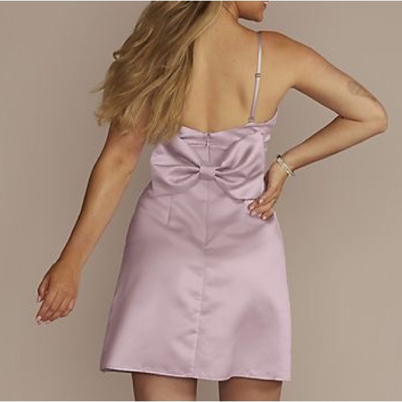 DAVIDS BRIDAL short strapless satin a-line dress with bow - Picture 5 of 6